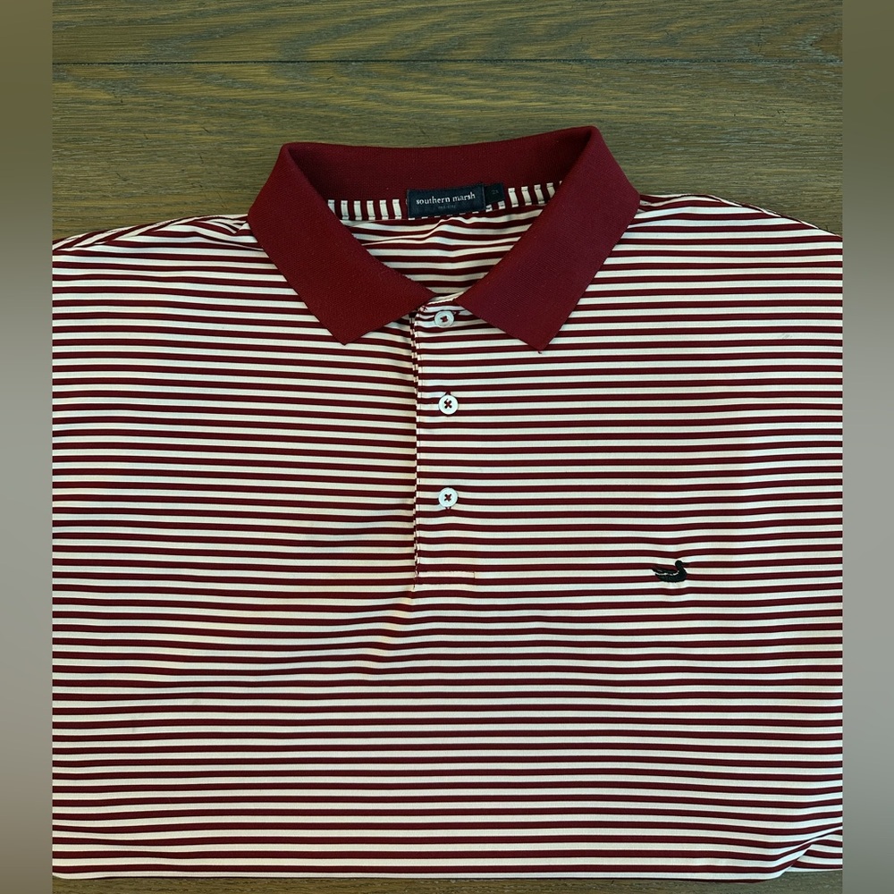 Southern Marsh Burgundy‎ Striped Polo Shirt Size XXL Gently Worn